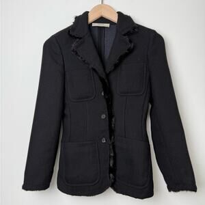 Prada Black Wool Jacket with Fur Trim – Size 40 – Made in Italy